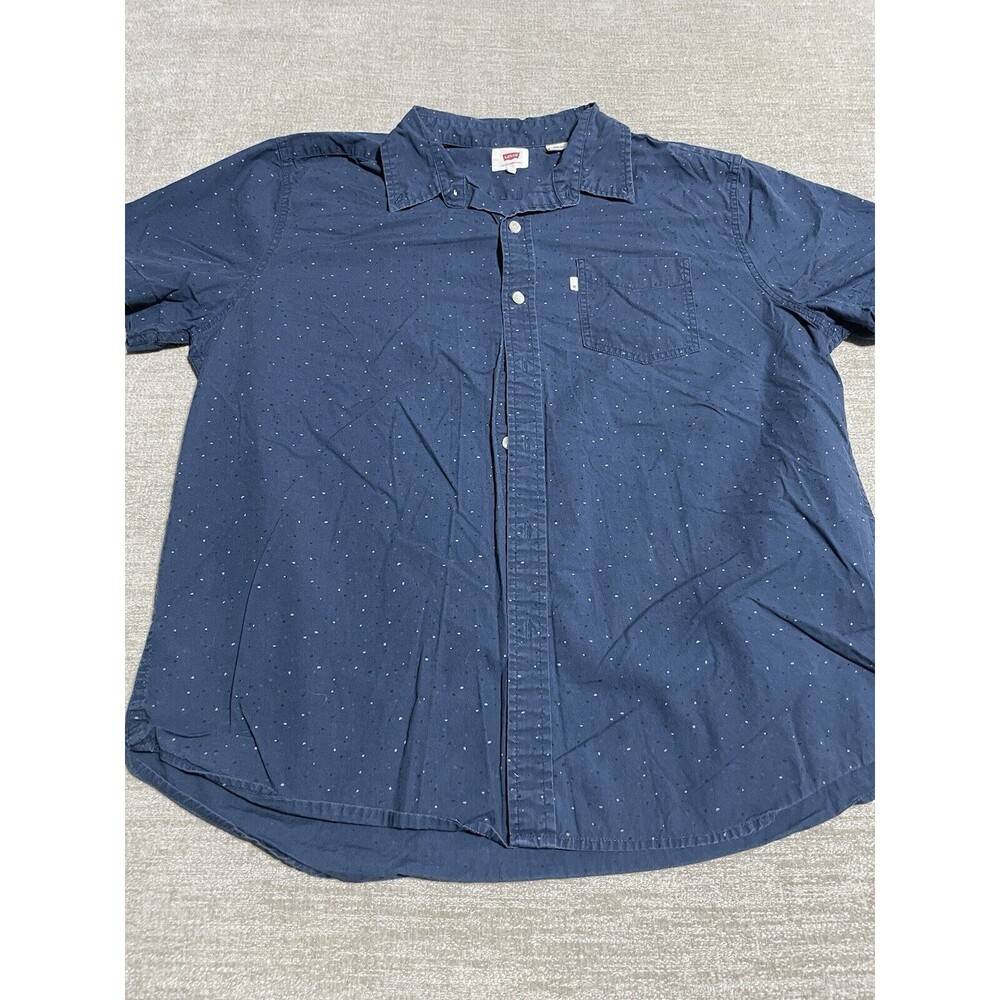 Levi’s Shirt Men’s XL Blue Button Down Pokadot Short Sleeve Collared